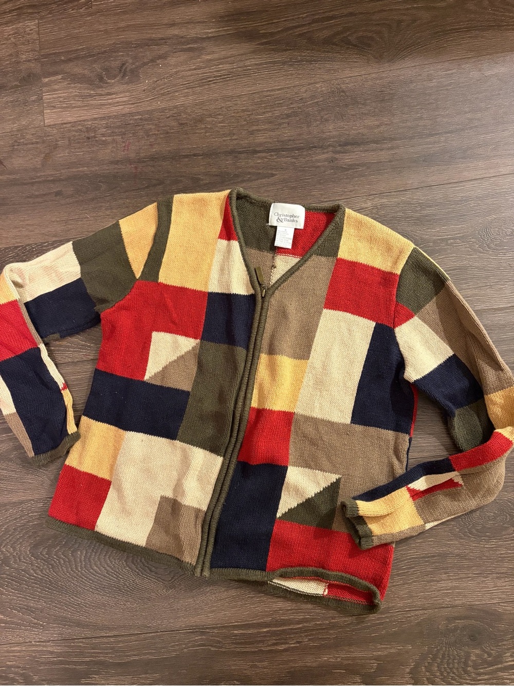 Vtg Christopher & Banks Colorblock Zip Cardigan Cottagecore Small